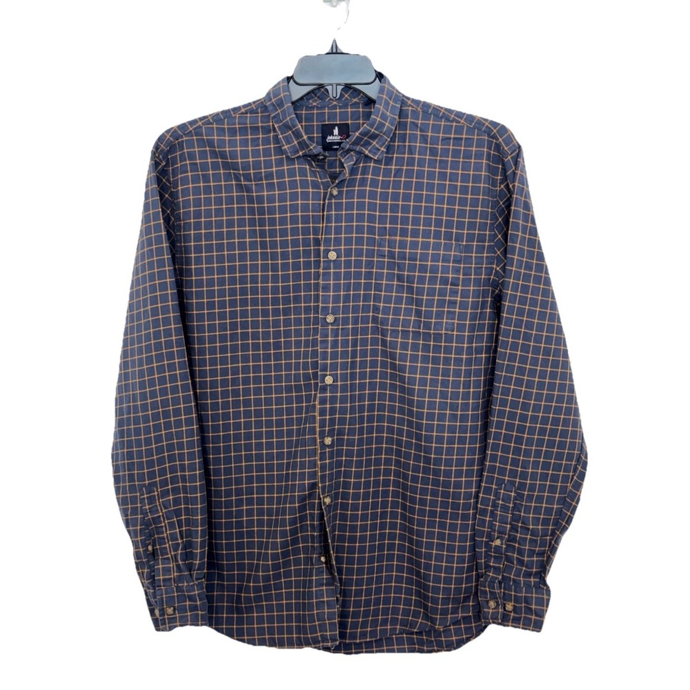 Johnnie-O Long Sleeve Button Down Shirt Mens L, Navy w/ Orange Check, Soft